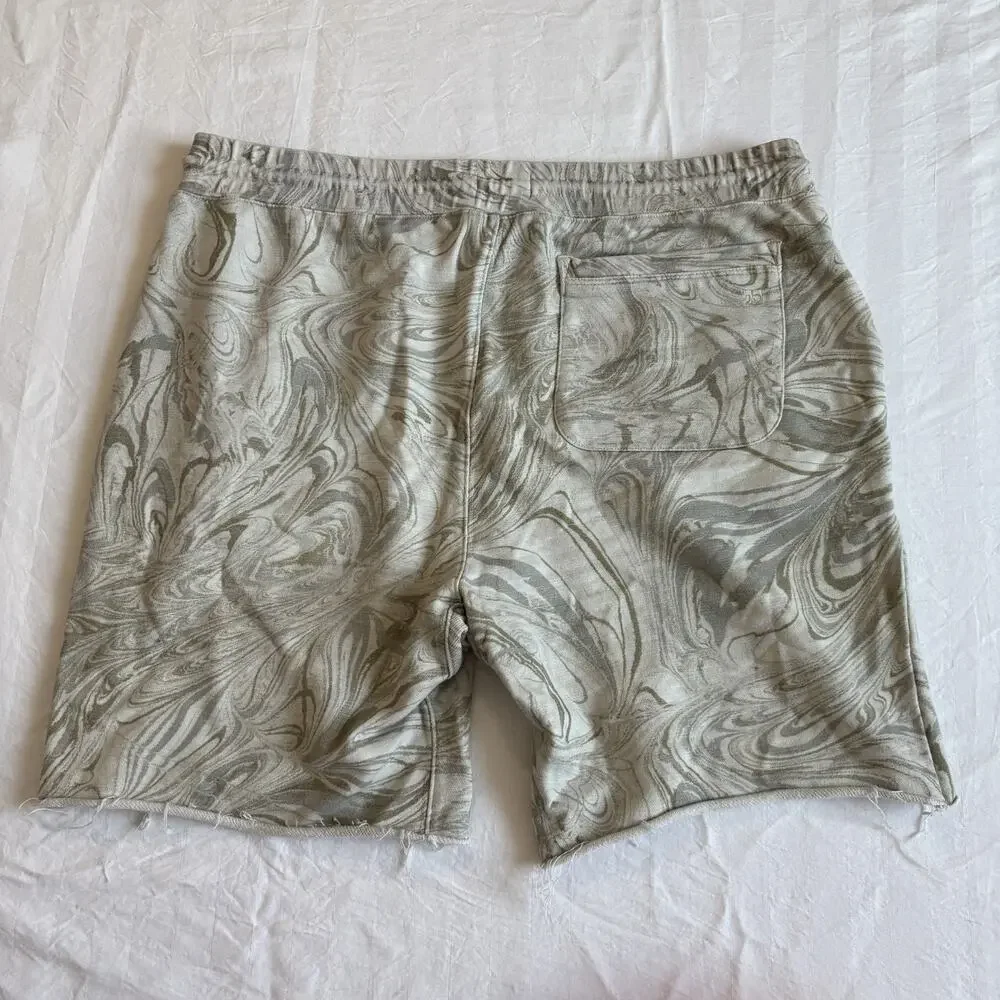 Joe’s Jeans Mens XL Marble Dye French Terry Sweat Shorts Gray Green Drawstring